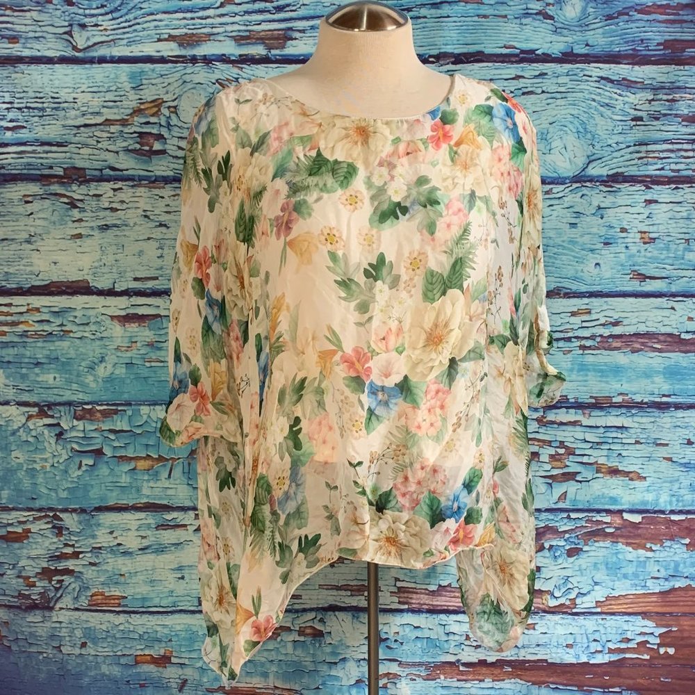 Elena Baldi Flowy Floral Dolman Sleeve Blouse